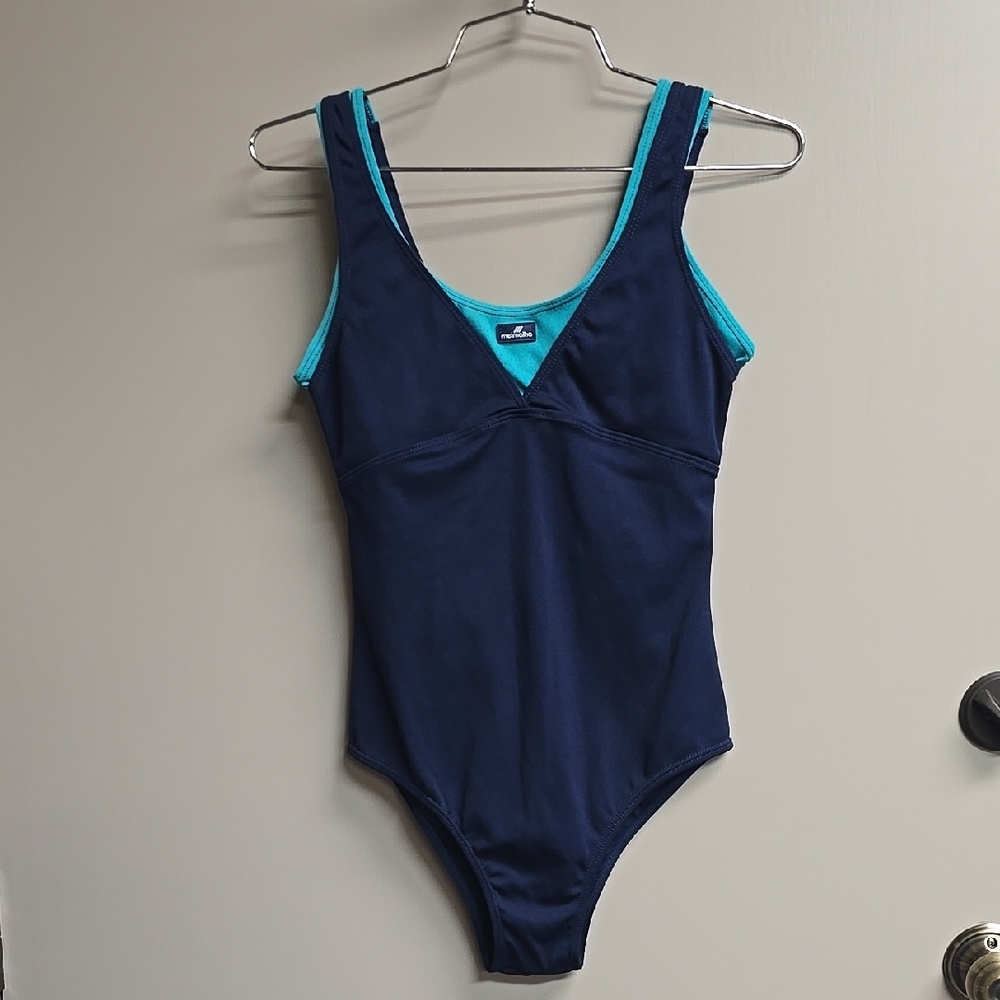 Navy Blue and Teal One-Piece Swimsuit
